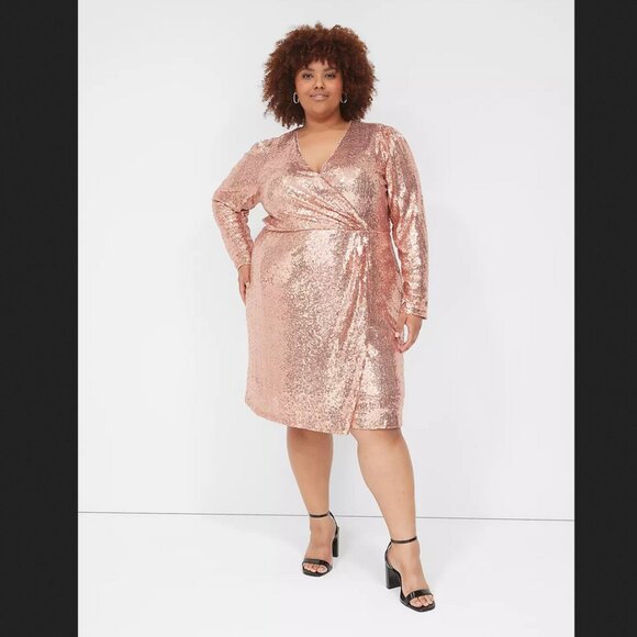 Lane Bryant Dresses & Skirts - Lane Bryant Surplice Pleat-Waist Sequin Dress, rose gold champagne sequin, 20